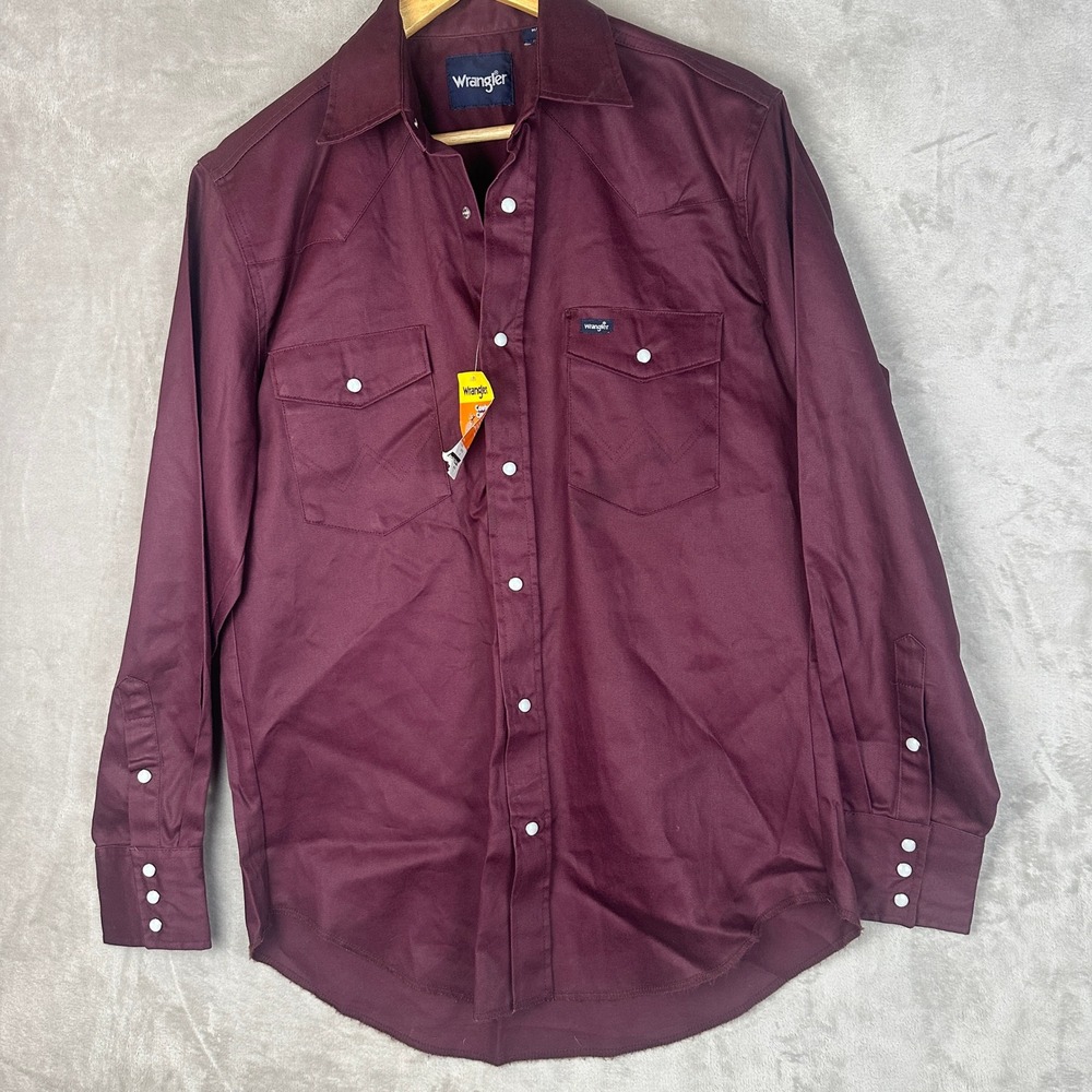 Wrangler Cowboy Cut Western Shirt Burgundy Pearl Snap Long Sleeve Medium